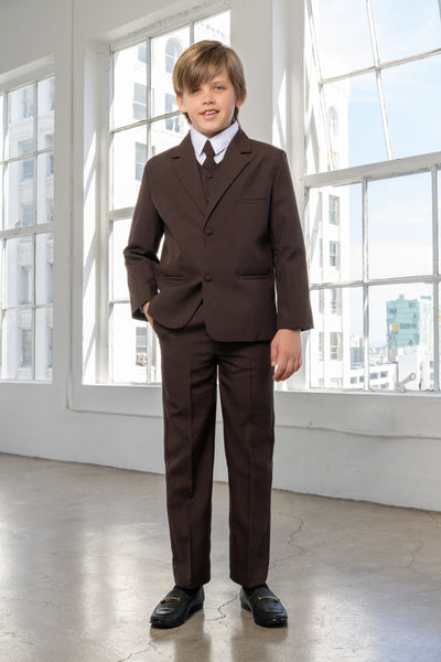 Boys Leo 5-Piece Suit - Dark Brown
