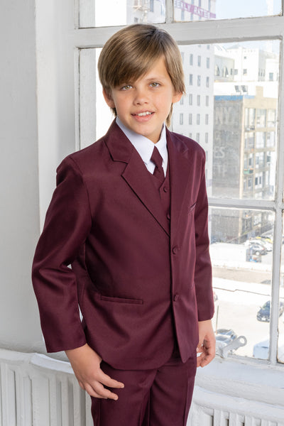 Boys Leo 5-Piece Suit - Burgundy