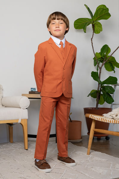 Boys Leo Linen 5-Piece Suit - Terracotta
